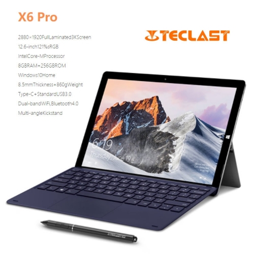 2in1 New Laptop Teclast X6 Pro 12.6" Intel Dual Core 8GB RAM 256GB SSD HD 2880*1920 Notebook Windows 10 Camera Tablet + Pen + Keyboard